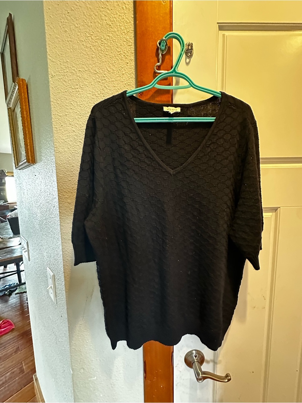 Ella Moss Black Textured Short Sleeve Top